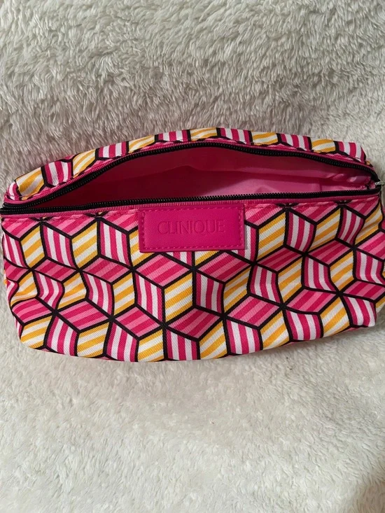 Clinique Pink Yellow Geometric Cosmetic Bag - Picture 3 of 3